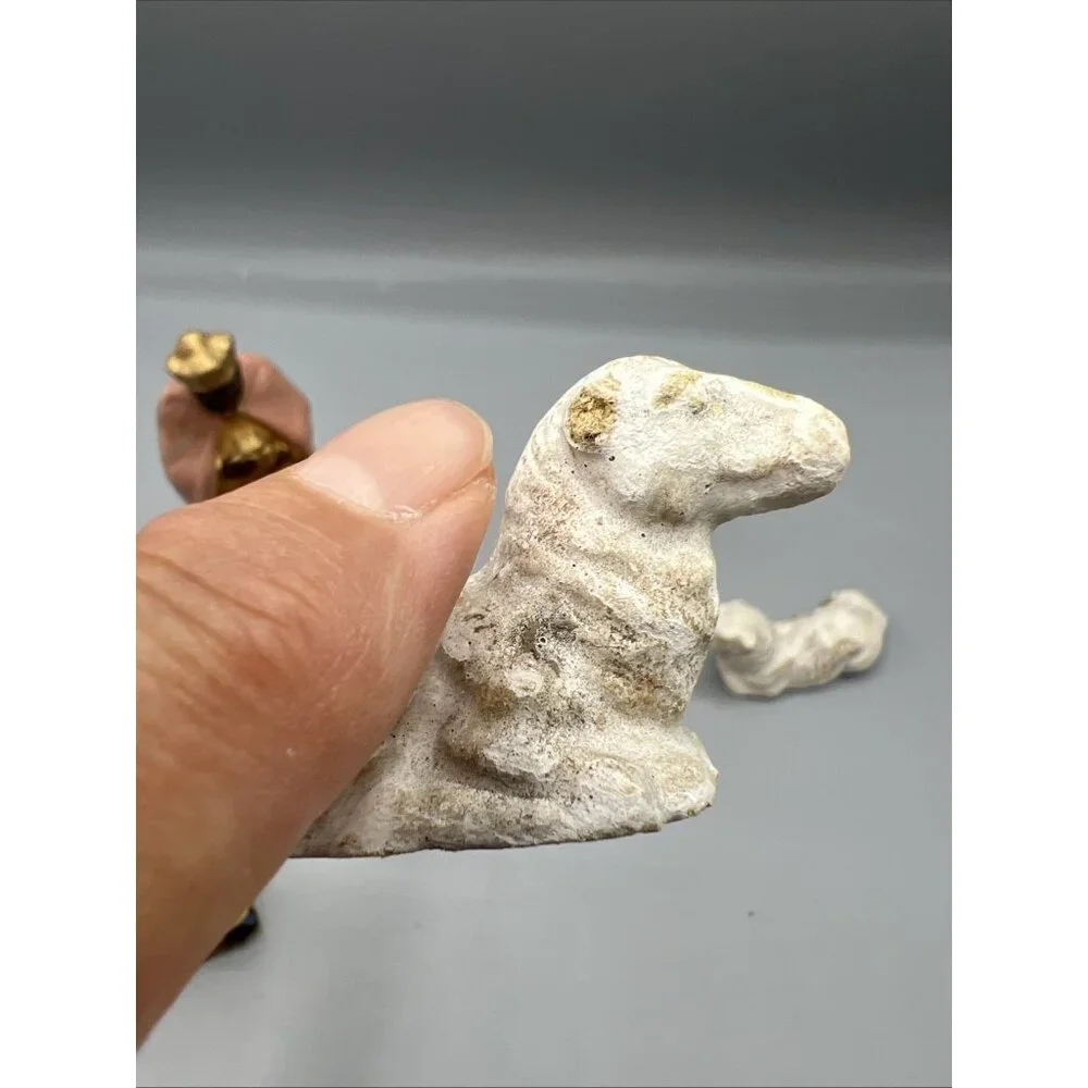 Vtg German Papier-Mâché Nativity 7 Pieces Christmas Lambs Magi Mary Old w/ Wear
